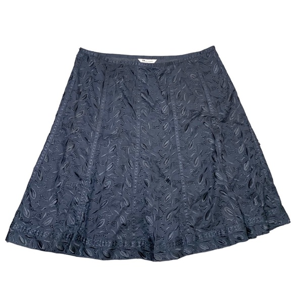 Vintage Navy Blue A Line Midi Skirt Eyelets Floral Embroider Sz 18 waist 38" - Picture 1 of 10